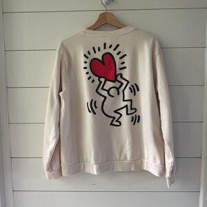 Love Heart Sweatshirt Cream Keith Haring Cream Women's M/L